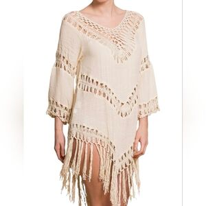 Dasayo Cream Crochet Fringe Cover-Up Sz S/M
